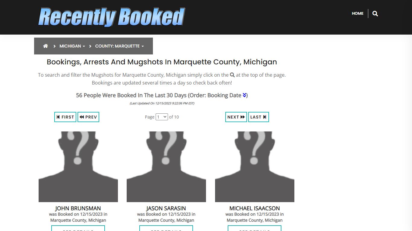 Bookings, Arrests and Mugshots in Marquette County, Michigan