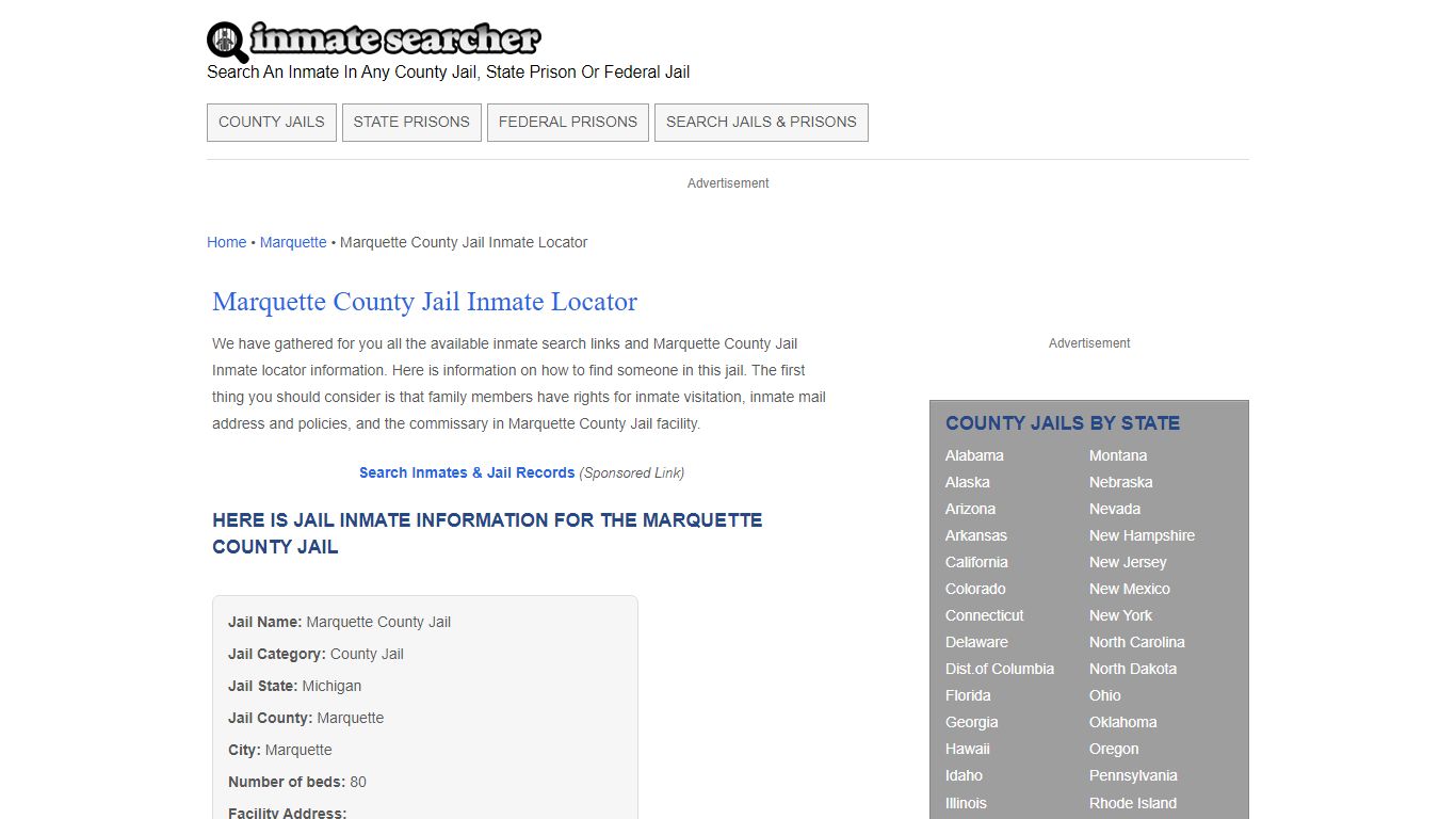 Marquette County Jail Inmate Locator - Inmate Searcher